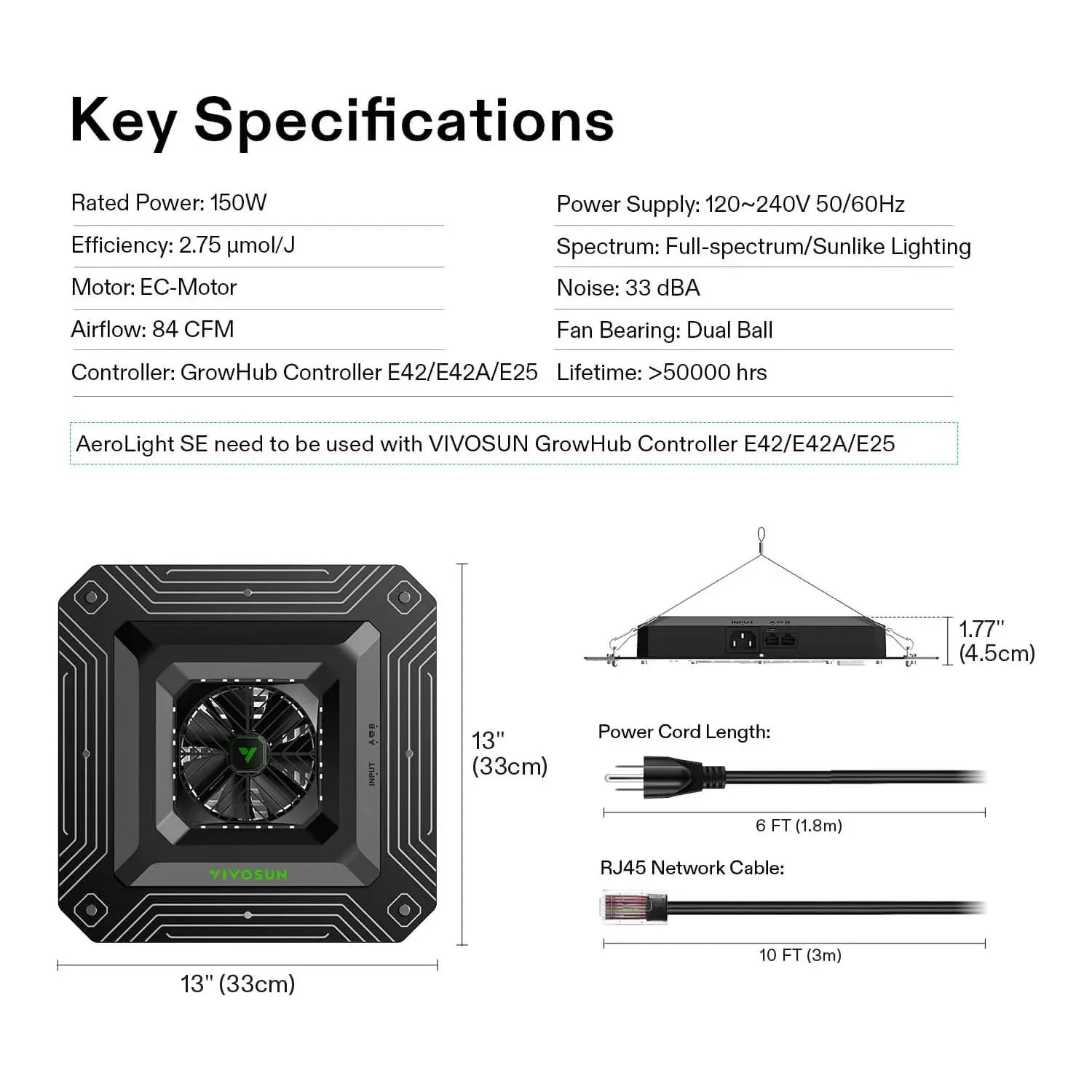 Vivosun AeroLight A150SE Full Spectrum LED Grow Light for Indoor Plants - Hydroponics, Greenhouse & Home Gardening - Energy Efficient Plant Growth Light for Vegetables, Flowers & Herbs