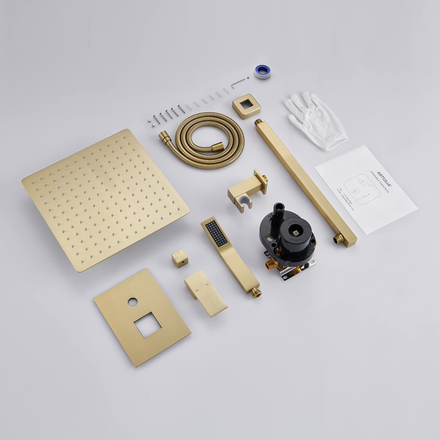 12 Inch Brushed Gold Rain Shower System - Wall Mount Bathroom Faucet Combo with Rainfall Shower Head & Handheld Shower - Perfect for Modern Luxury Bathrooms & Spa-Like Shower Experience
