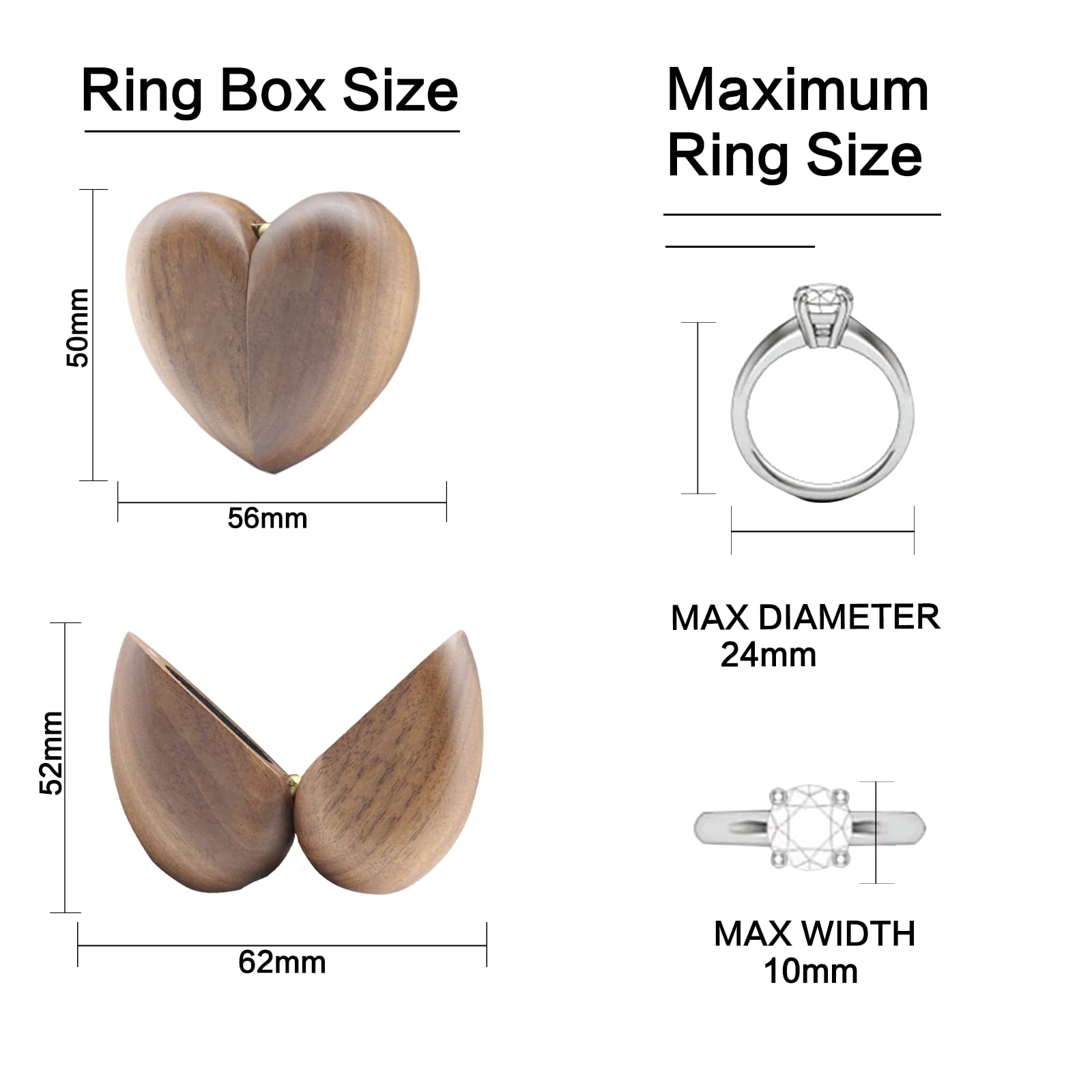 Custom Heart-Shaped Wooden Ring Box - Proposal & Wedding Gift