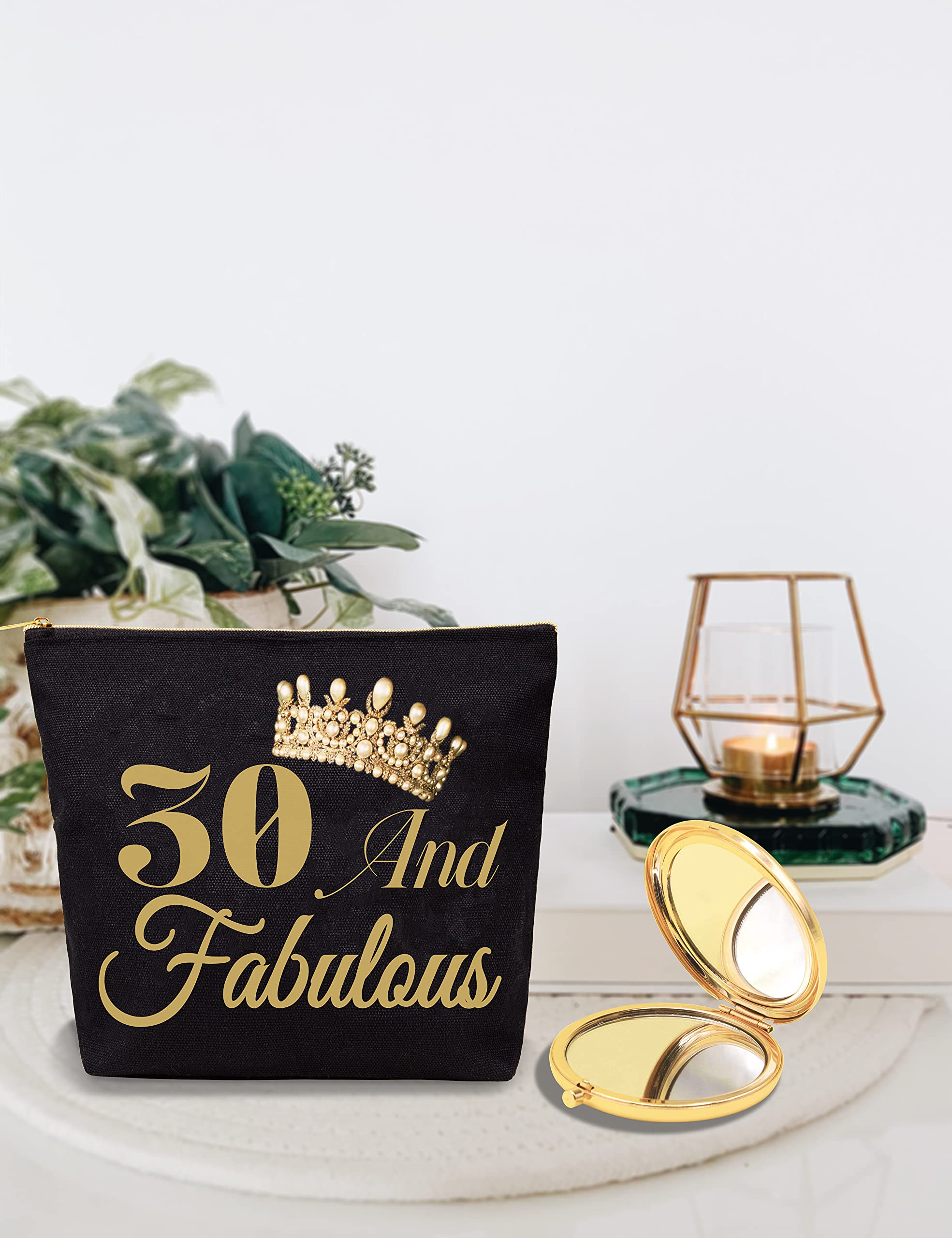 VeryMerryMakering 30th Birthday Cosmetic Case with Mirror - Gold Makeup Bag for Travel & Gifts - Perfect for Bridal Shower, Bachelorette Party & Birthday Celebrations