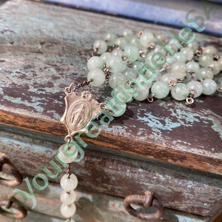 Vintage Sterling Silver Green Jade Bead Rosary Necklace - Elegant Catholic Prayer Beads for Chapel, Meditation & Spiritual Gifts
