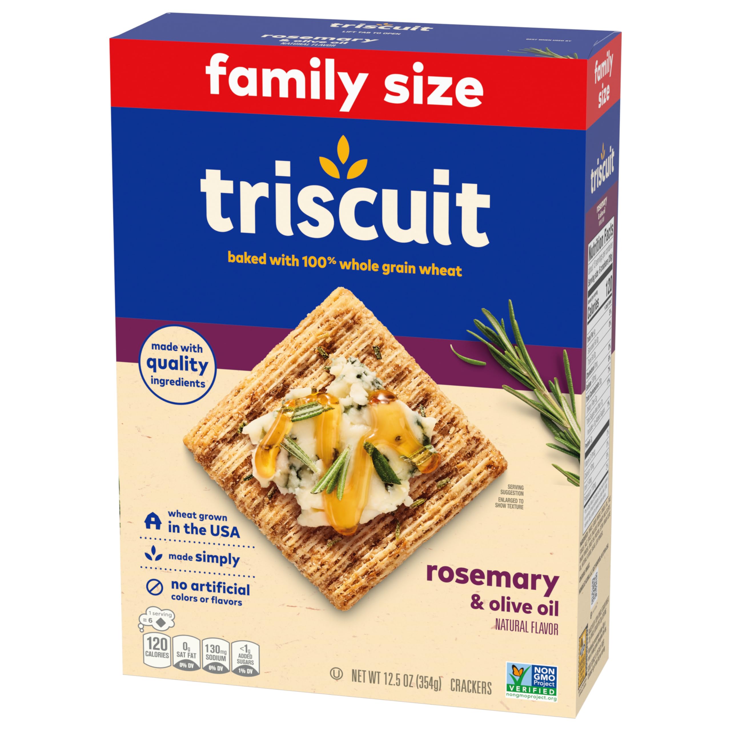 Triscuit Rosemary & Olive Oil Whole Grain Wheat Crackers - Healthy Lunch Snacks, Bulk Family Size (6 Pack, 12.5 oz Boxes) - Perfect for Office, School & Picnic Snacking