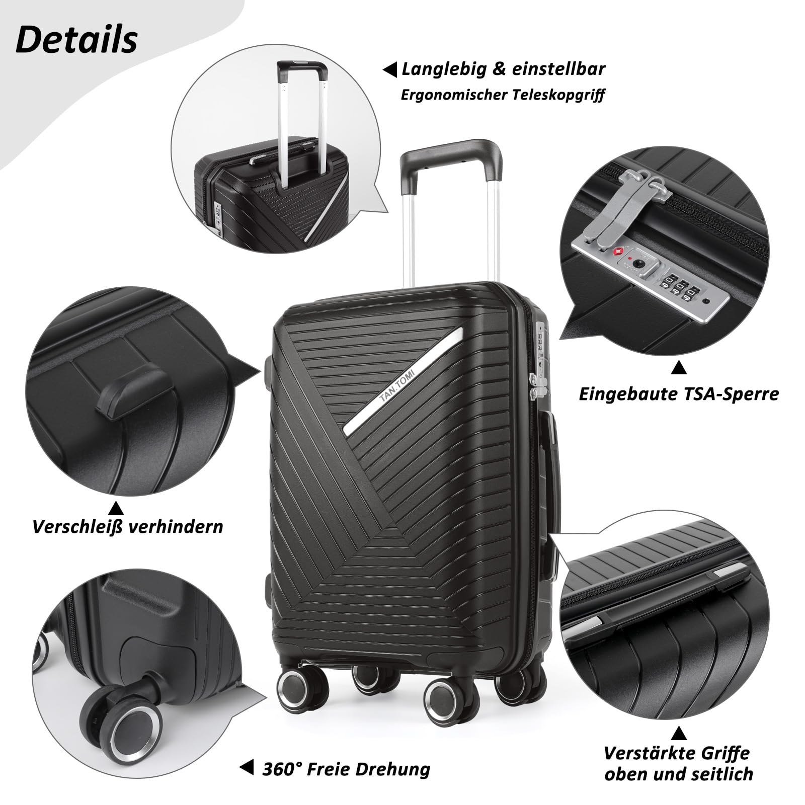 TAN.TOMI 3-Piece Hard Shell Luggage Set with TSA Lock, Spinner Suitcases with 4 Wheels - Perfect for Business Travel, Family Vacations & International Trips