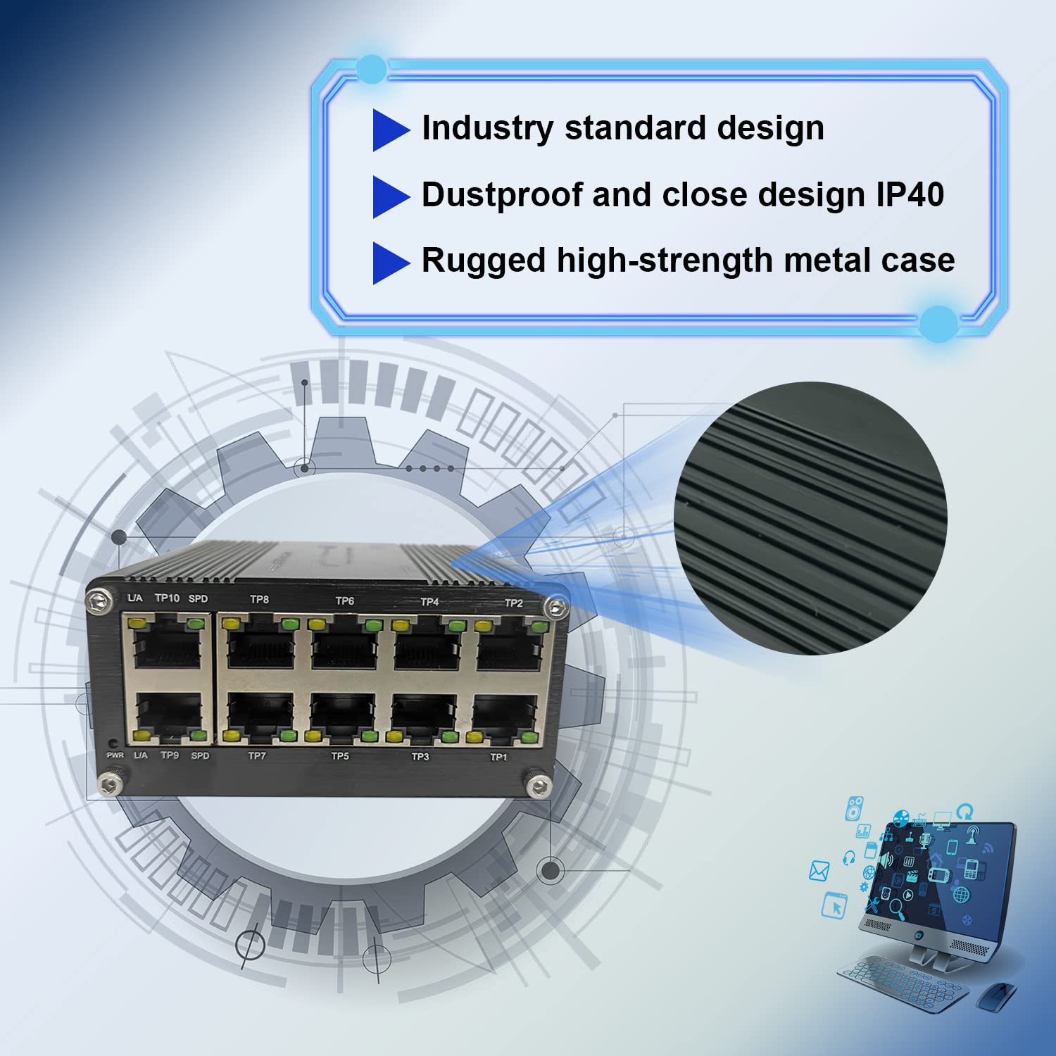 10-Port Industrial Gigabit Ethernet Switch - 10/100/1000Mbps RJ45 with Auto-MDI/MDI-X | Compact & Durable Mini Network Switch for Factory Automation, Surveillance Systems & Harsh Environments