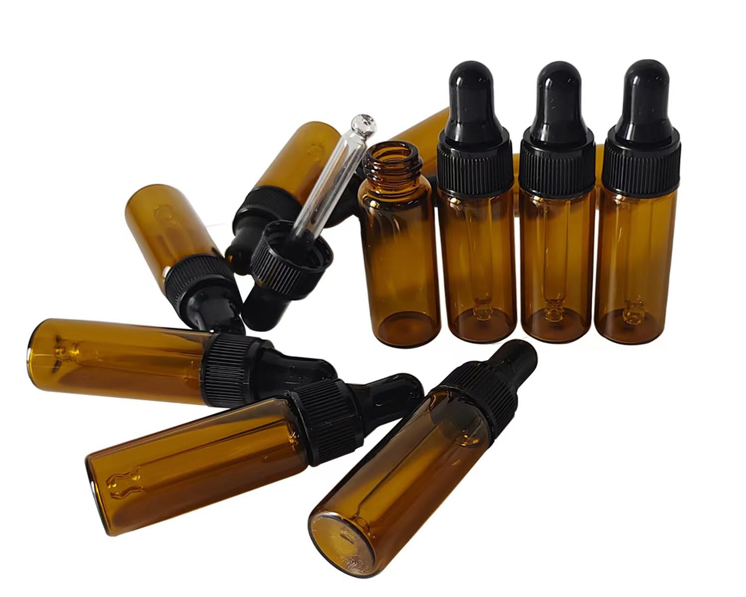 50 Pcs 5ml Amber Glass Dropper Bottles - Essential Oil Containers, Travel-Sized Perfume & Cosmetic Liquid Bottles - Perfect for DIY Aromatherapy, Sample Storage & On-The-Go Use