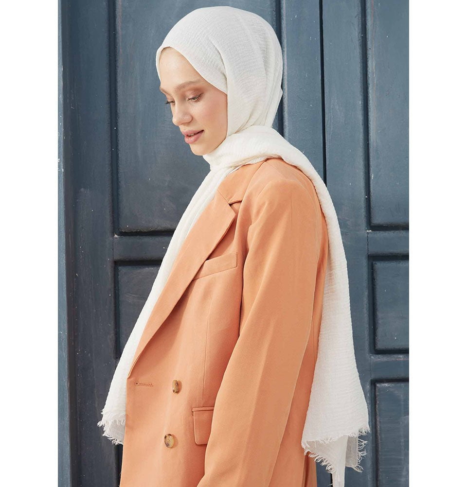 Soft Crepe Cotton Hijab Shawl in Ivory - Lightweight & Breathable Scarf for Women - Perfect for Daily Wear, Prayer, and Modest Fashion