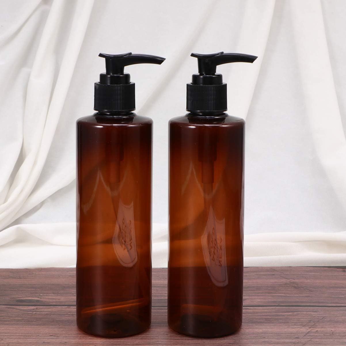 R K Bottles 200 Amber Secure Bottle with Black Pump Dispenser - 4 Pack Refillable Empty Bottles for Essential Oils, Lotions & DIY Beauty Products | Home, Salon & Travel Use
