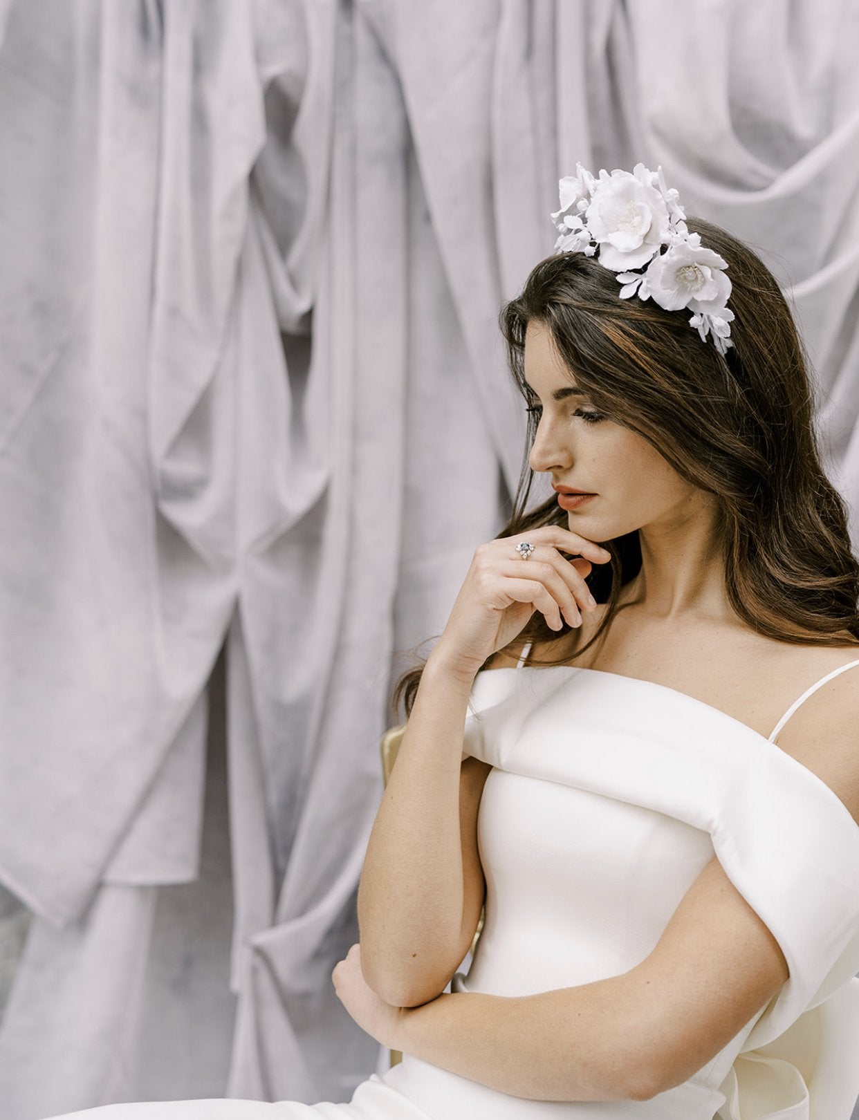 FREYA White Floral Tiara Headband - Elegant Bridal Hair Accessory for Weddings, Prom, Pageants & Special Occasions