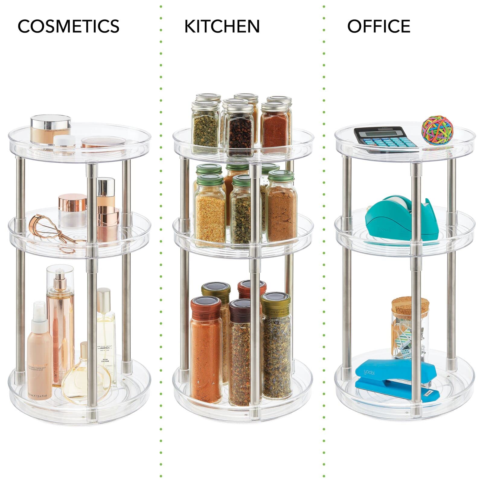 mDesign 3-Tier Spinning Lazy Susan Makeup Organizer - 360° Rotating Cosmetic Storage Tower for Bathroom Vanity, Countertop & Dressing Table | Clear Acrylic Beauty Organizer | Perfect for Makeup Brushes, Nail Polish & Skincare Products