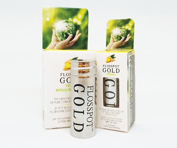 Flosspot Gold Vegan Dental Floss - Natural Bamboo Charcoal Eco-Friendly Floss for Sensitive Teeth & Gums - Perfect for Travel, Home Use & Zero-Waste Lifestyle