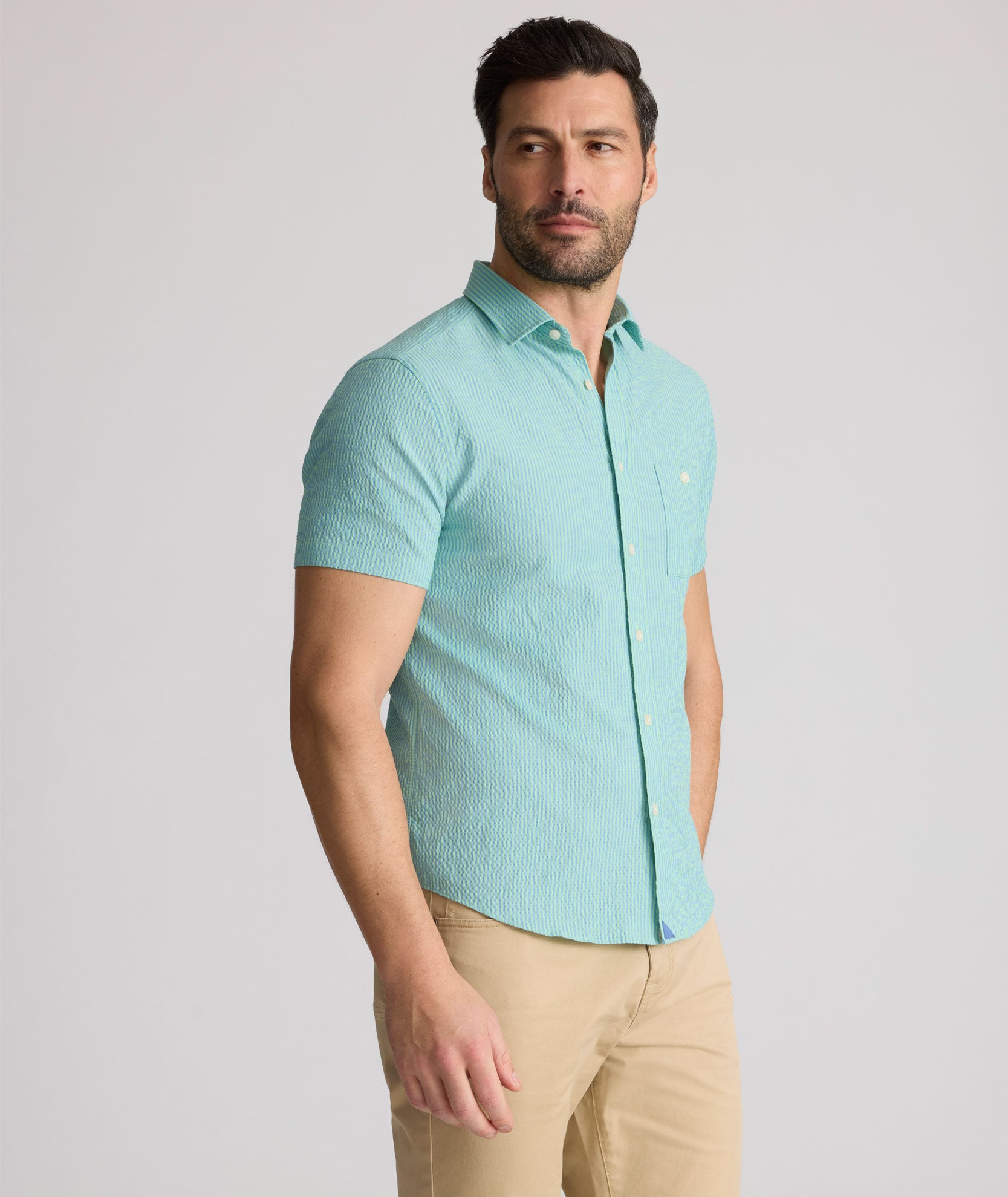 Breathable Seersucker Short Sleeve Shirt for Men - Lightweight Performance Top for Summer, Golf & Outdoor Activities