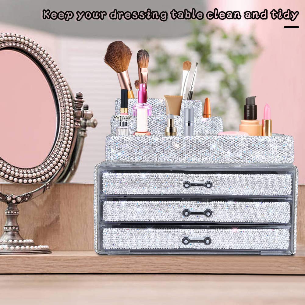 Crystal Pencil Holder & Makeup Organizer - Multi-Purpose Storage Box for Pens, Jewelry, Cosmetics | Perfect for Office, Vanity & Drawer Organization
