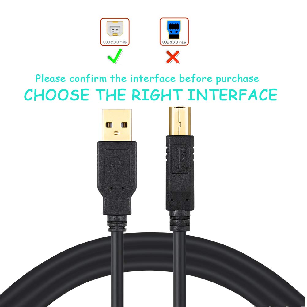 30ft USB 2.0 Printer Cable A Male to B Male - High Speed Scanner Cord for HP, Canon, Epson, Dell, Lexmark Printers - Durable Black 30 Foot USB A to B Cable for Office, Home & Business Use