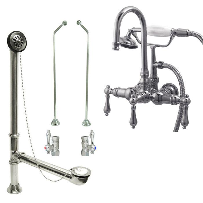 Chrome Wall Mount Clawfoot Bathtub Faucet with Hand Shower Set - Vintage Style Bathroom Fixture for Classic & Modern Homes | Perfect for Spa-Like Relaxation and Luxurious Bathing Experience