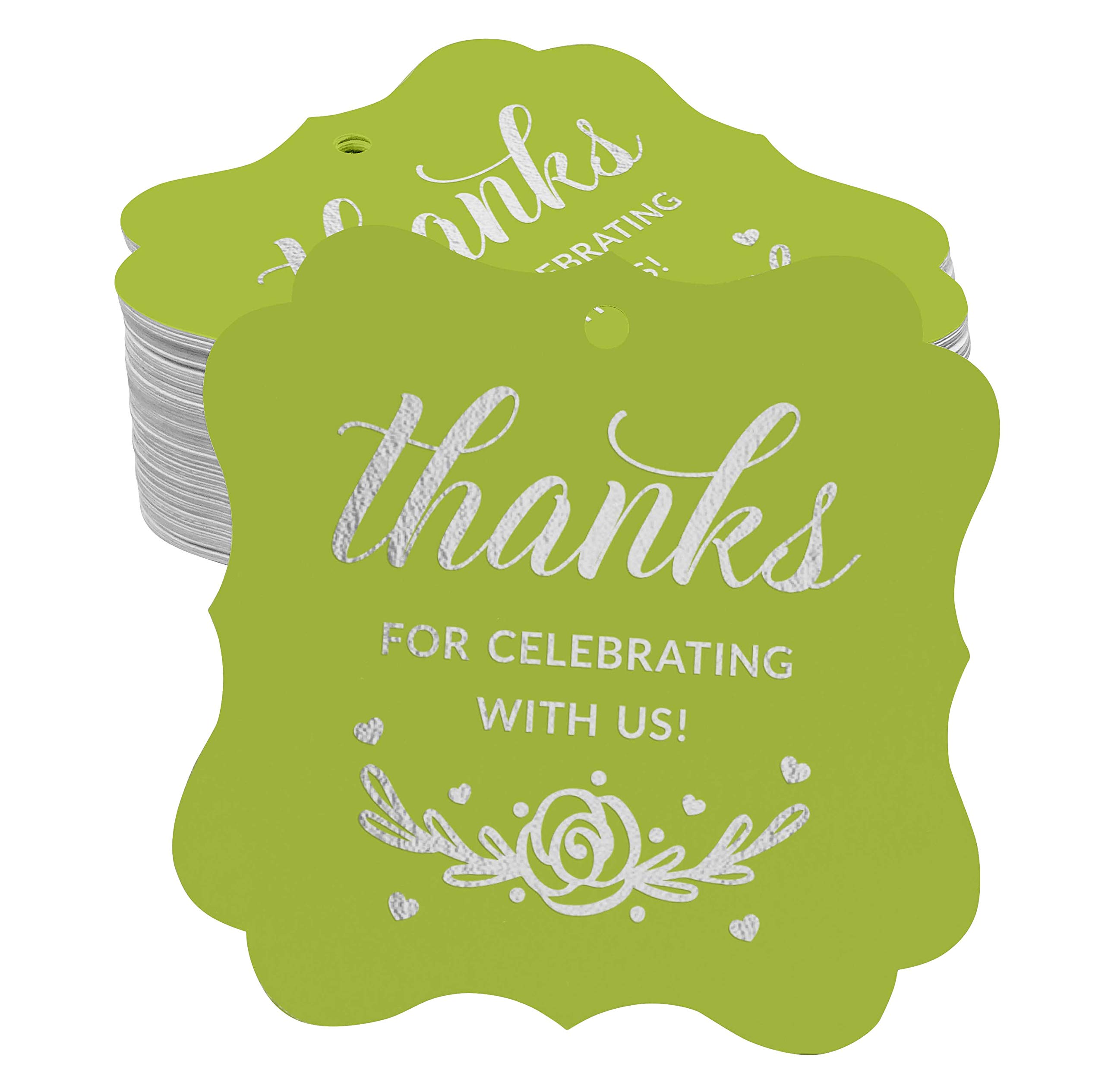 100pcs Real Silver Foil Thank You Tags for Bridal Shower, Baby Shower, Wedding, Birthday & Retirement Favors - Elegant Bracket Shape Hanging Decorations | Perfect for Party Favors, Gift Tags & Celebration Decor