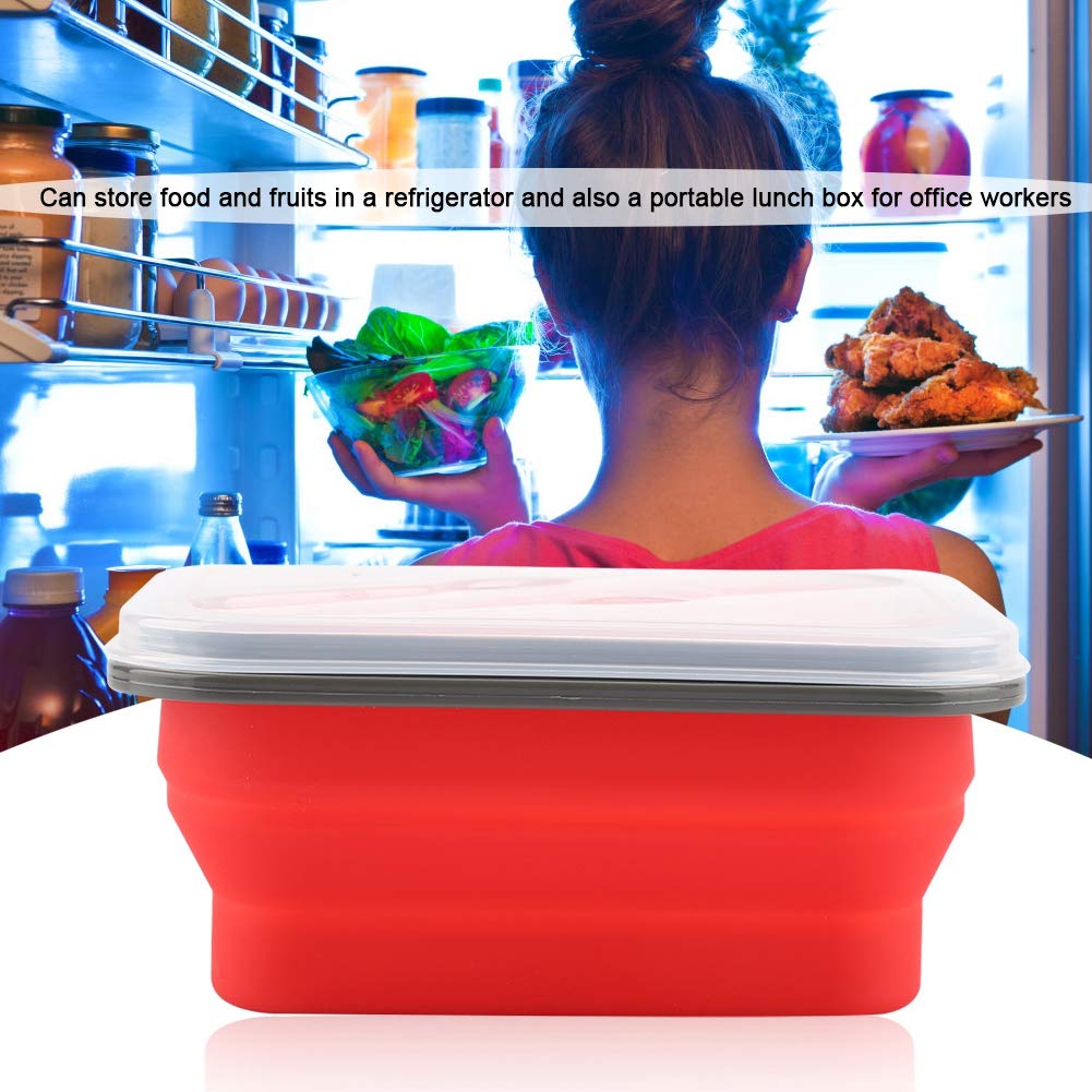 Aramox 600ml Collapsible Silicone Lunch Box - Red Portable Food Storage Container, Microwave & Dishwasher Safe Bento Box for Office, School, Picnics & Travel