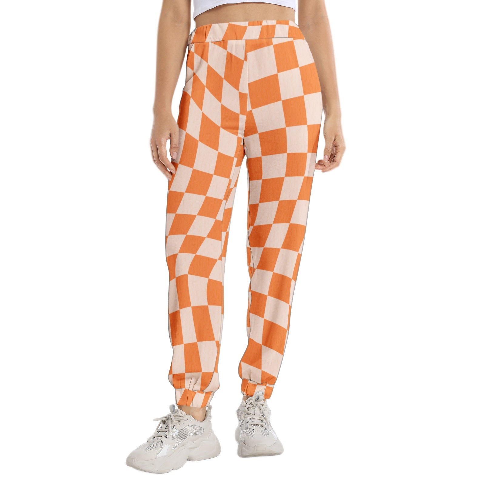 Retro Checkered Elastic Waist Tapered Sweatpants for Women - Comfortable Lounge Pants for Yoga, Running & Casual Wear