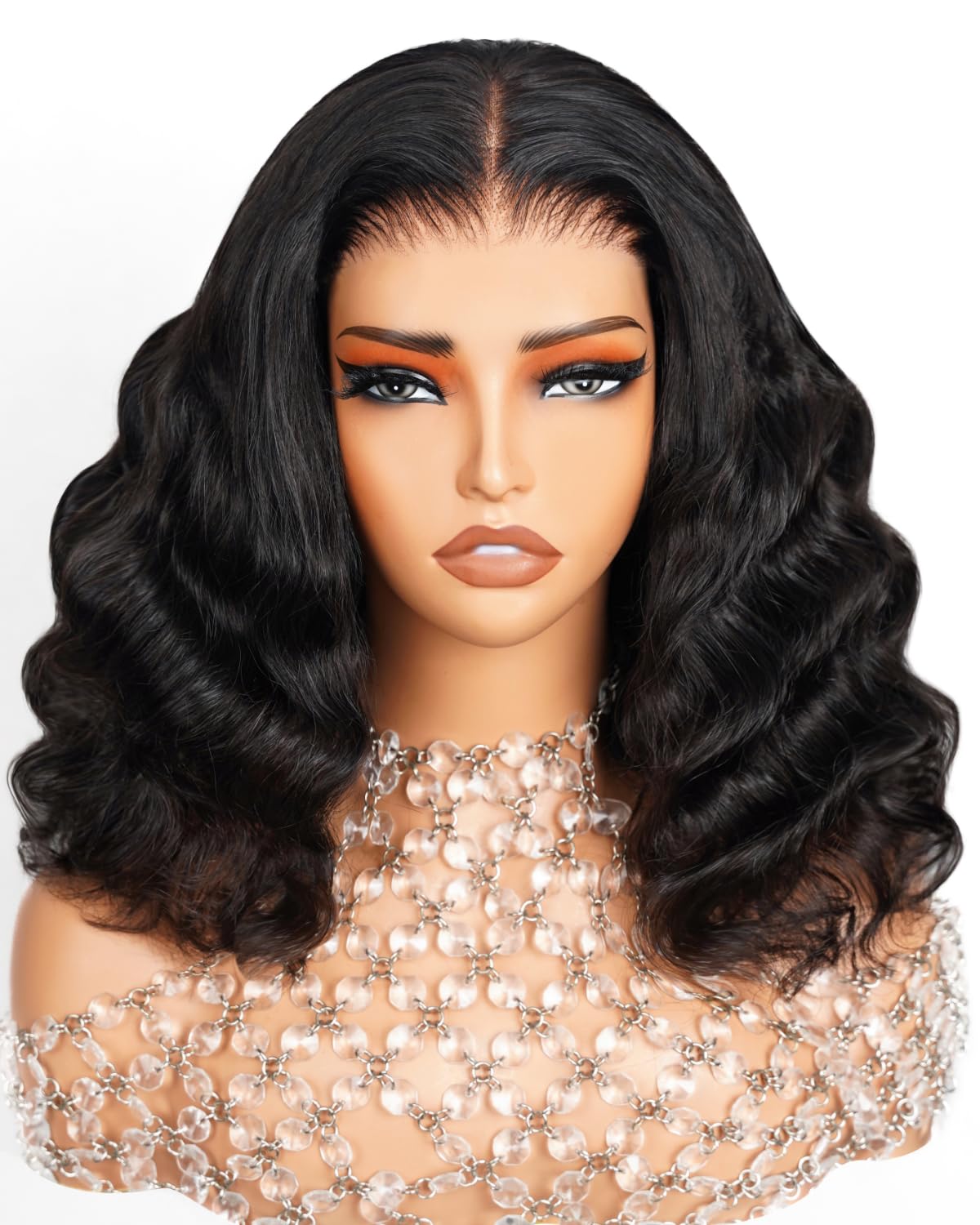 Arabella 6x6 Wear and Go Glueless Wigs Human Hair 210% Density Loose Curly Bob Wig with Lace Front | Pre-Cut Lace & Bleached Knots | 14inch Natural Human Hair Wig for Daily Wear & Special Occasions