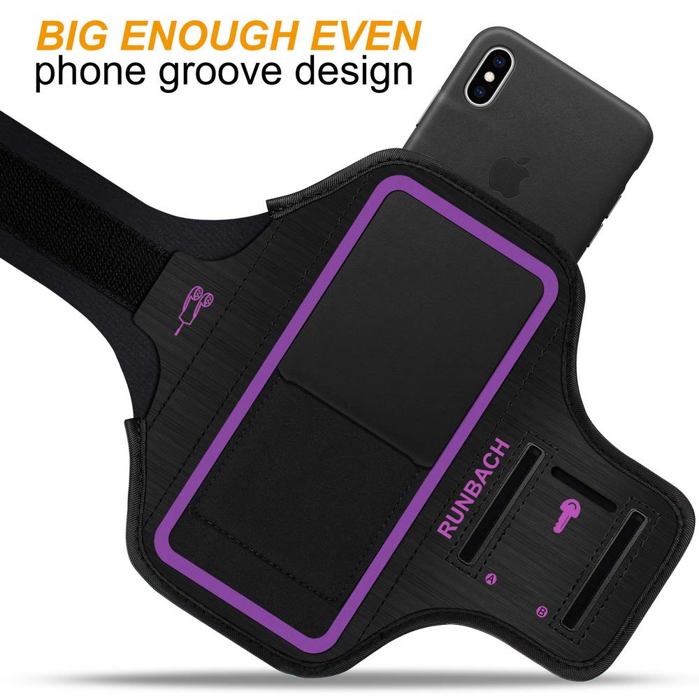 Sweatproof Running Armband for iPhone 16/16 Pro/15/15 Pro/14/14 Pro/13/13 Pro/12/12 Pro/11/XR - Lightweight Exercise Phone Holder with Card Slot (Purple) - Perfect for Jogging, Gym Workouts & Outdoor Activities
