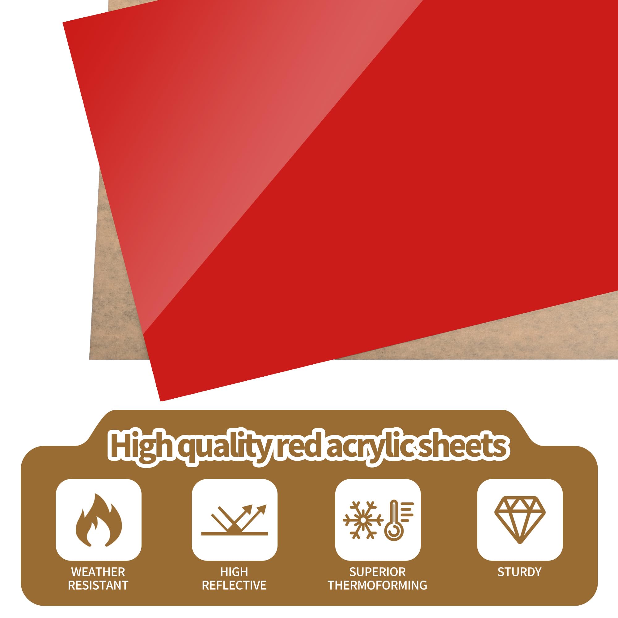 Lesnlok 8x8 Inch Red Acrylic Sheets (2-Pack) - 1/8 Inch (3mm) Thick Plexiglass for Laser Cutting, Painting, DIY Crafts, Sign Making & Home Decor - Perfect for Art Projects, Display Cases & Creative Displays
