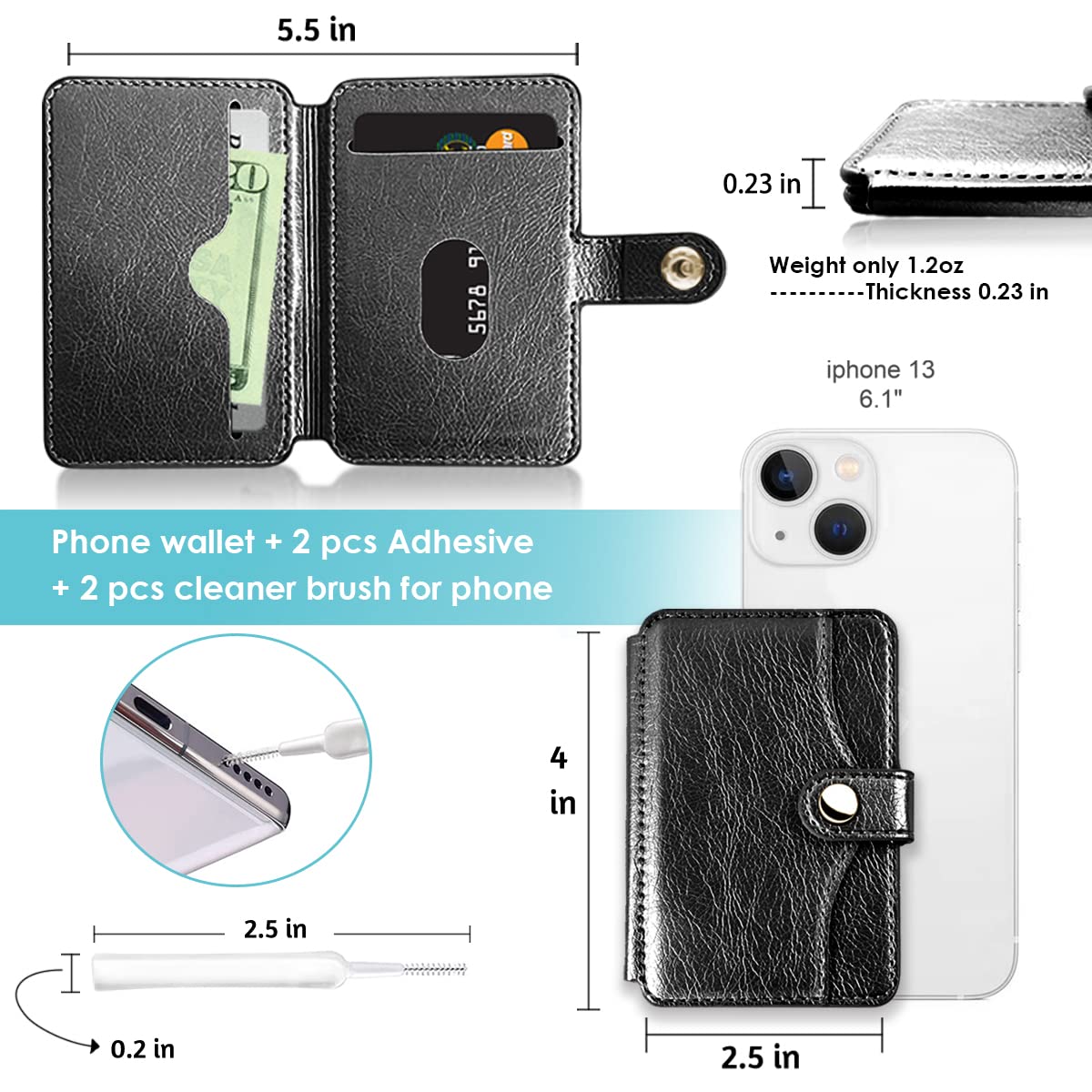 Stick-On Phone Wallet - Slim Credit Card Holder for iPhone & Android, Adhesive Back Phone Card Holder for iPhone 13/12/11 Pro Max, Samsung Galaxy - Perfect for Gym, Travel & Daily Use (Black)