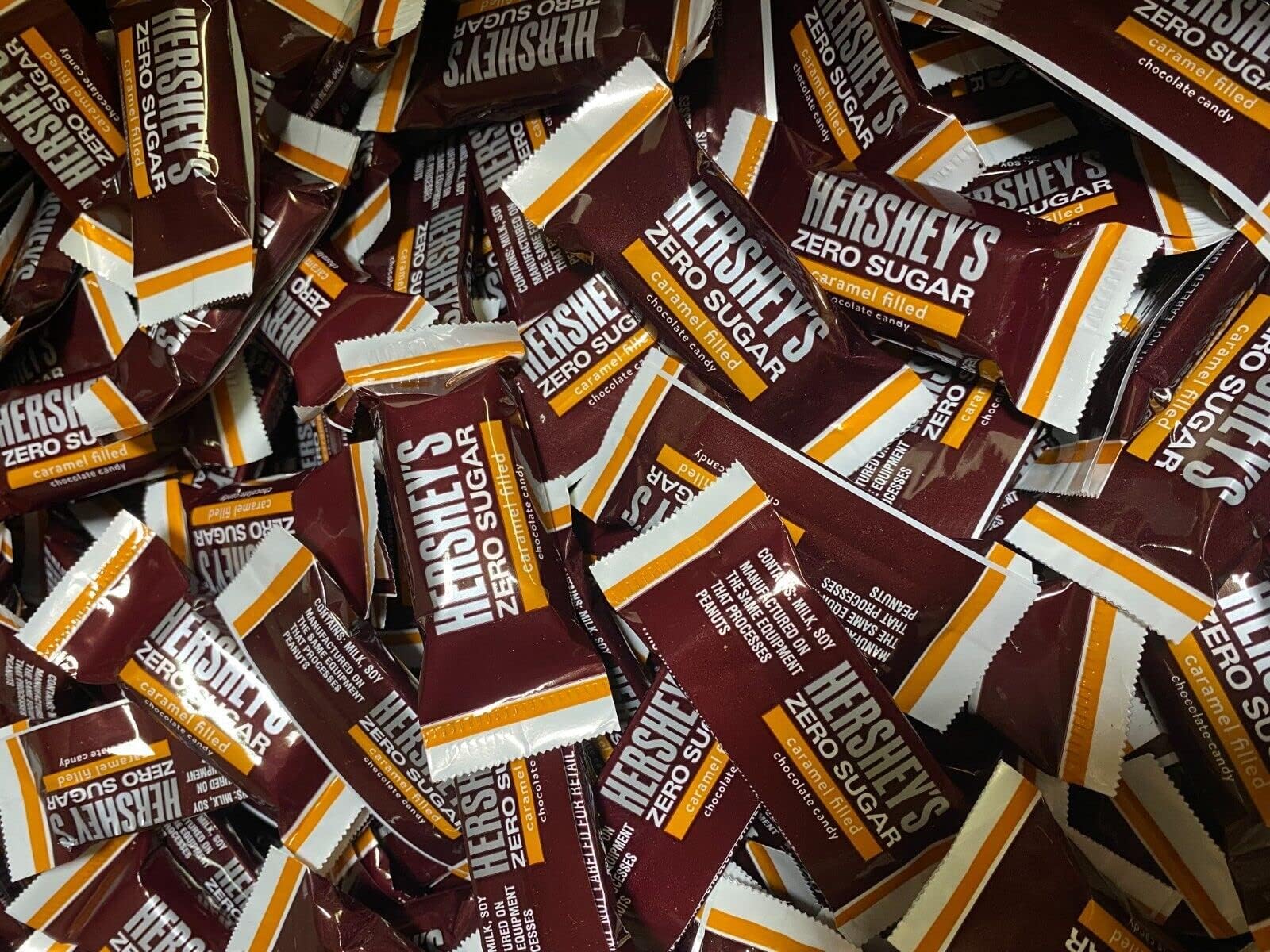 Sugar Free Chocolate - Hershey's Zero Sugar Caramel Filled Chocolates - 4 Pound Bulk Bag - Individually Wrapped Keto-Friendly Candy - Perfect for Diabetics, Low-Carb Diets & Healthy Snacking