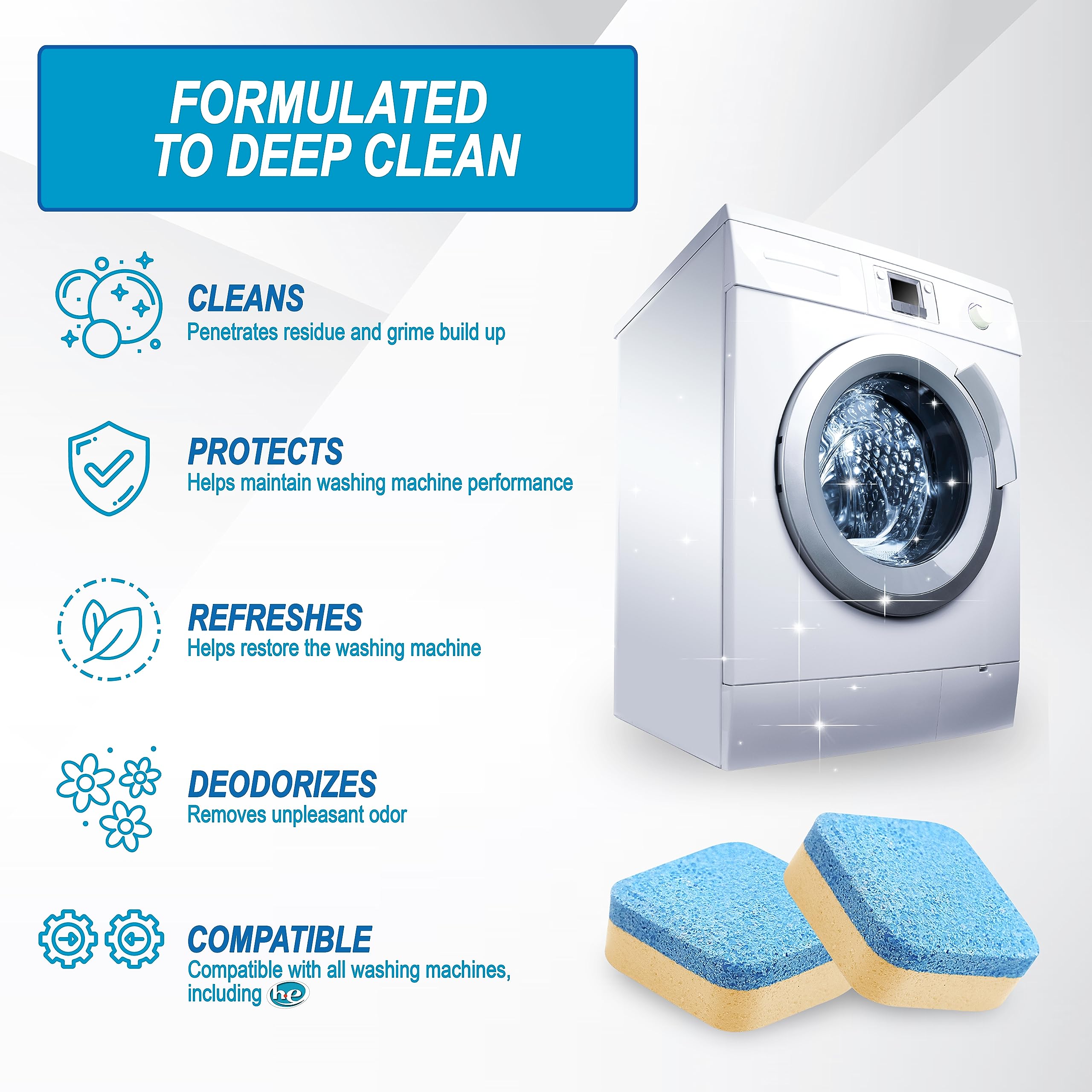 Air Jungles Washing Machine Cleaner Tablets 24 Count - Lemon Scent Deep Cleaning Dirt Remover for Front & Top Load Washers | Cleans Drum, Tub & Eliminates Odors | 12 Month Supply | Perfect for Monthly Washer Maintenance & Fresh Laundry