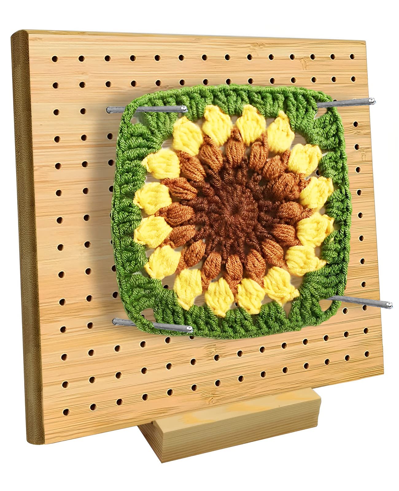 Premium Bamboo Blocking Board for Knitting & Crochet Projects - Handcrafted Wooden Base with 20 Stainless Steel Pins (3.9