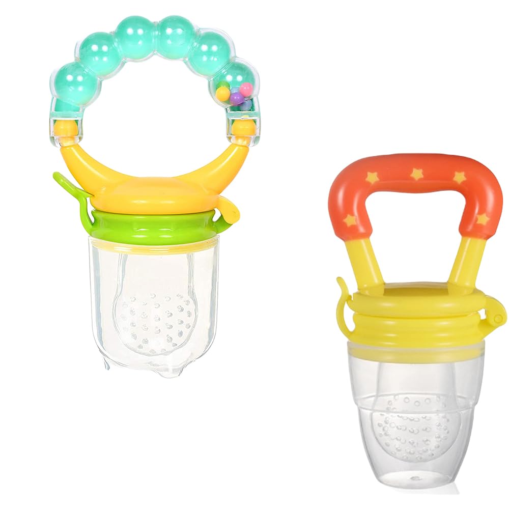 Kritiu BPA-Free Silicone Teething Nibblers Set - Rattle & Star Nibbler Combo for Babies 0-12 Months | Safe Chew Toys for Soothing Sore Gums | Perfect for Daycare, Travel & On-the-Go Teething Relief (Green & Yellow)