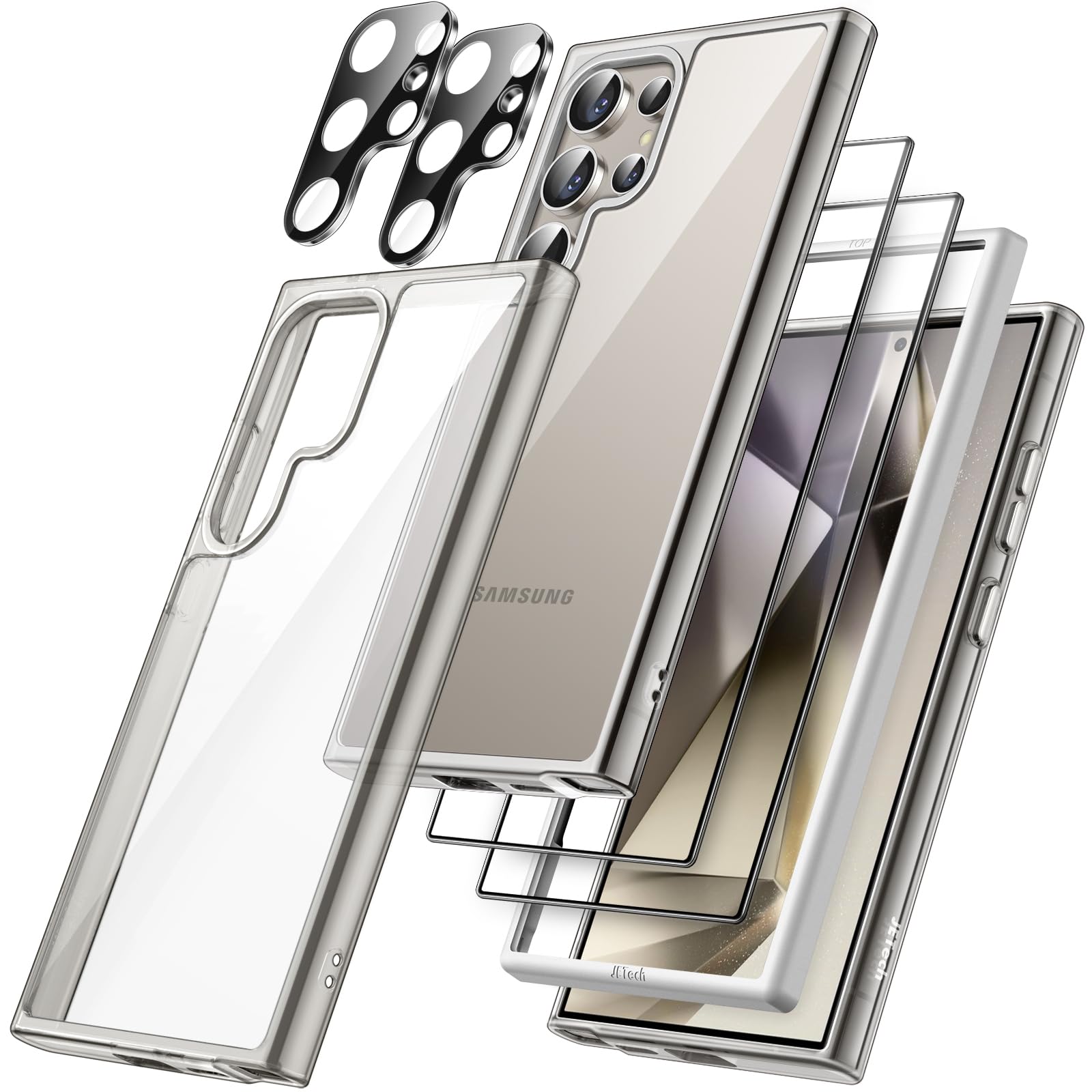 JETech 5-in-1 Protective Case for Samsung Galaxy S24 Ultra 5G - Includes 2 Tempered Glass Screen Protectors & Camera Lens Protector | Shockproof, Non-Yellowing Bumper Cover (Titanium Gray) | Perfect for Outdoor Activities, Travel & Daily Protection