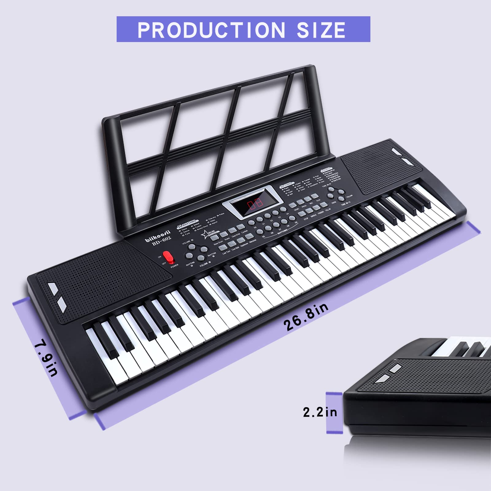 61-Key Portable Digital Piano Keyboard for Beginners with Built-In Dual Speakers & Microphone - Perfect for Home Practice, Music Lessons, and Live Performances