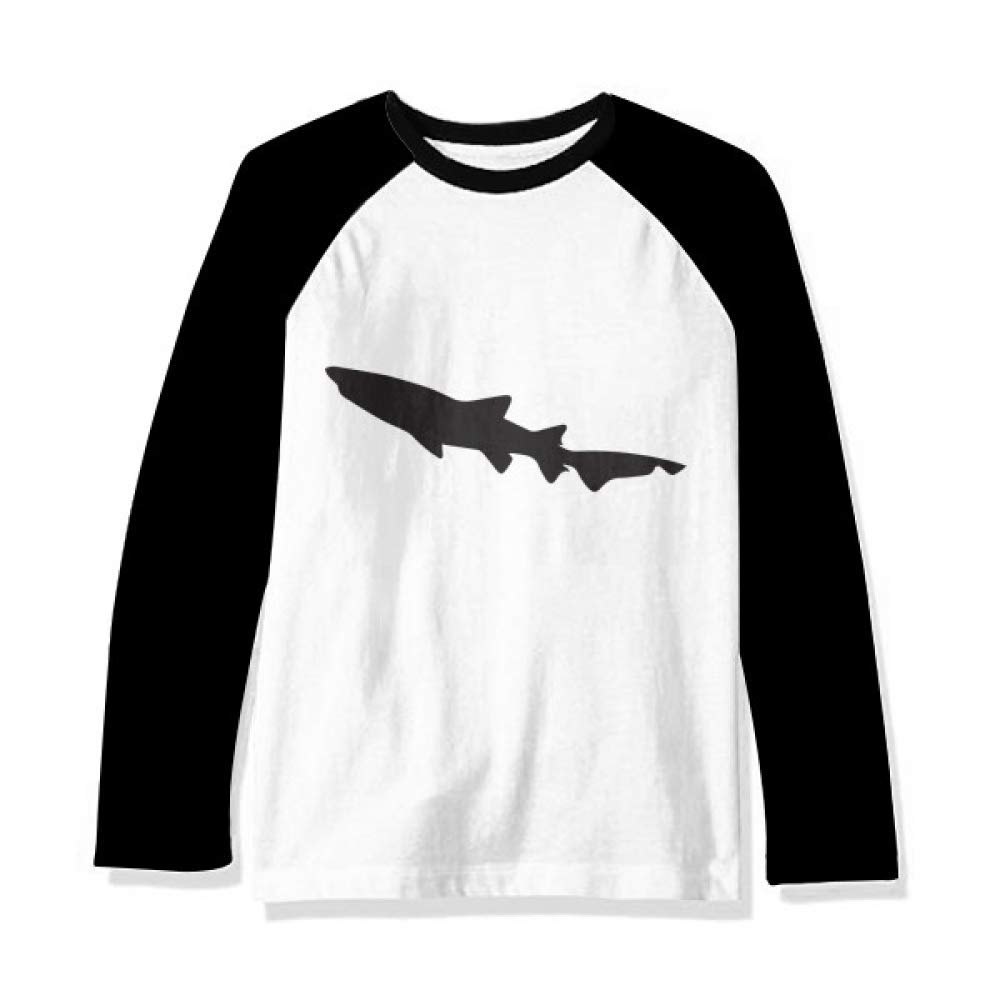 Black Shark Biology Fish Silhouette Long Sleeve Raglan T-Shirt - Comfortable Casual Top for Fishing, Outdoor Activities & Streetwear