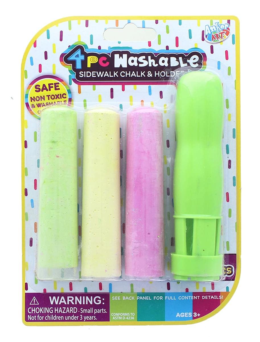 4 Piece Washable Sidewalk Chalk Set with Holder | Non-Toxic Outdoor Chalk for Kids | Green | Perfect for Driveway Art, Playground Fun & Backyard Activities
