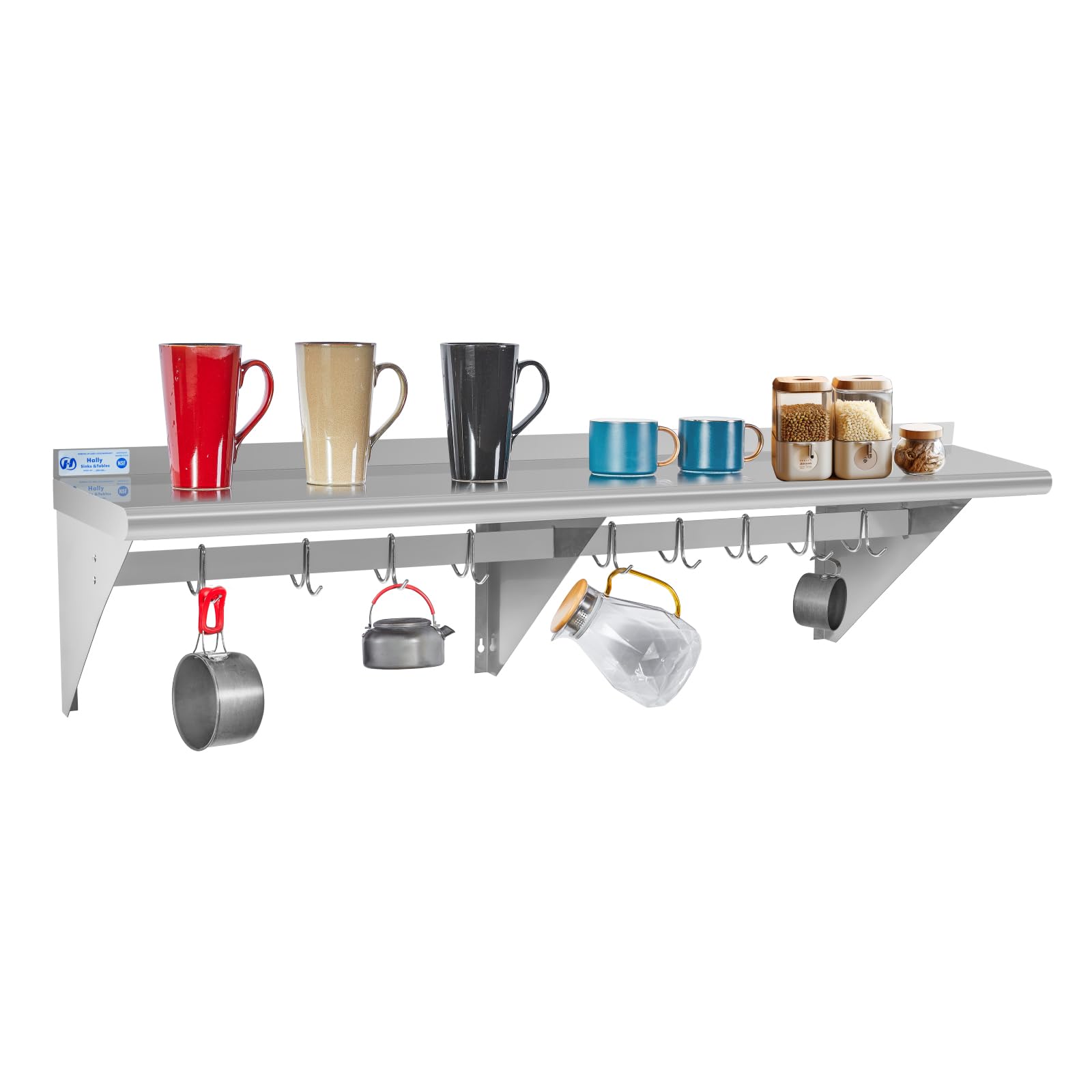 Stainless Steel Wall Mounted Pot Rack with 9 Hooks - 18