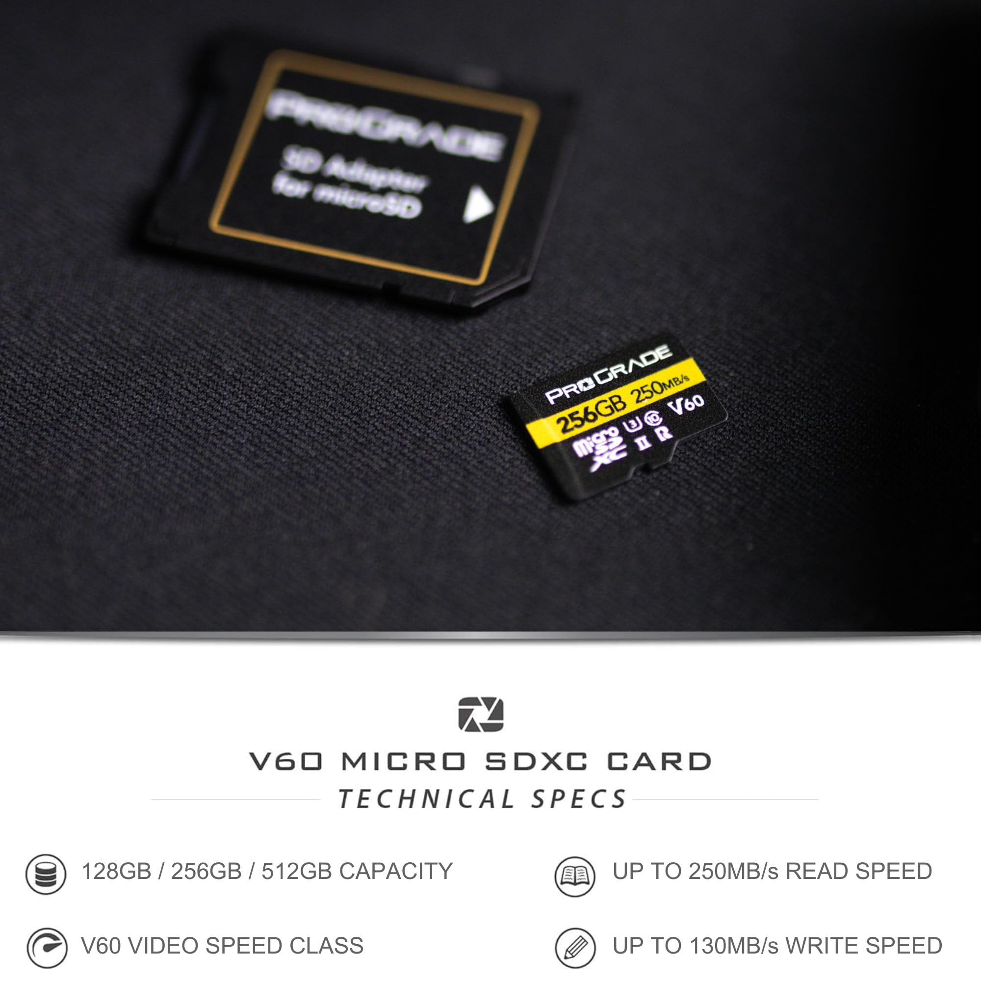ProGrade Digital V60 256GB microSD Card - High Speed UHS-II, 250MB/s Read & 130MB/s Write | Compatible with DSLR Cameras, Drones, Gaming Consoles | Perfect for 4K Video Recording & Fast Data Transfer