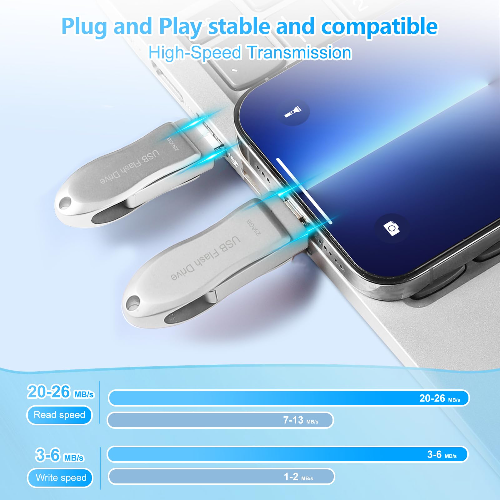 256GB USB C Flash Drive for Android, iPhone, iPad & Computer - High-Speed Photo Storage Thumb Drive - Silver (DEZOBYTE) - Perfect for Backing Up Photos, Videos & Files on Travel, Work & School