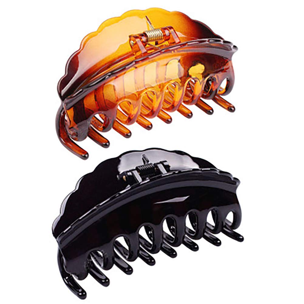 2PCS Crystal Plastic Hair Claw Clips - Non-Slip Banana Jaw Clips for Women, Hair Clamps for Thick Hair, Hair Grip Clips for Indoor & Outdoor Use - Perfect for Work, Gym, Beach and Daily Styling
