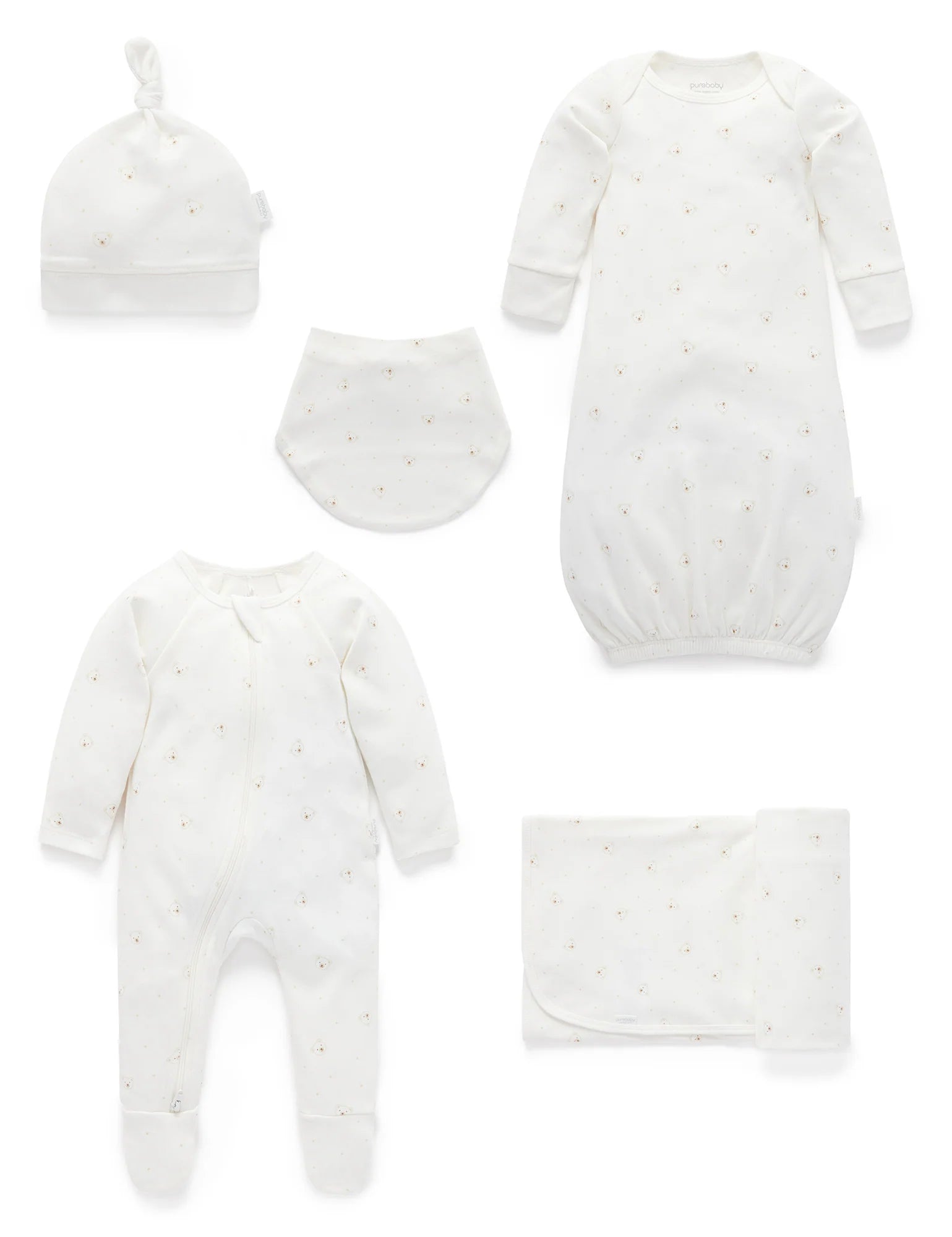 Purebaby Organic Vanilla Bear Welcome Baby Gift Set - $120 Value | Newborn Essentials & Baby Shower Gifts for Boys & Girls | Perfect for Nursery Decor & First Birthday Presents