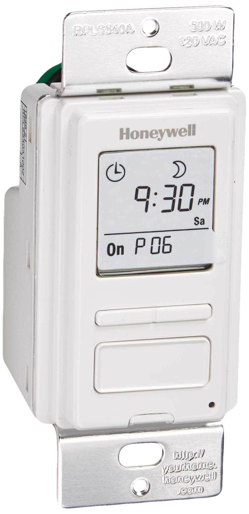 Honeywell Home RPLS540A1002 RPLS540A ECONOSwitch Programmable Timer Switch - White (40W Min) for Smart Lighting Control in Homes & Offices