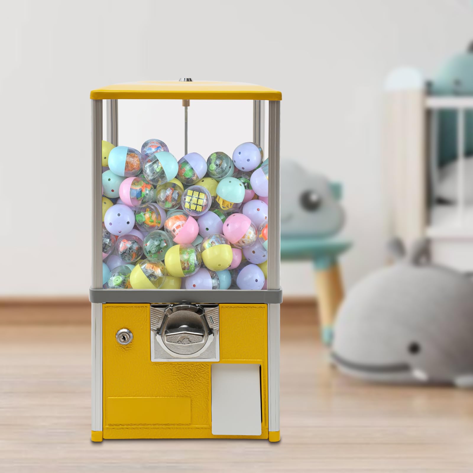 **Commercial Gumball Machine for Business - 1.77-1.97 Inch Ball Diameter, 800-Coin Capacity, 25 Cent Mechanism - Perfect for Capsule Toys, Candies, Gumballs (Yellow) - Ideal for Arcades, Retail Stores, and Party Favors**
