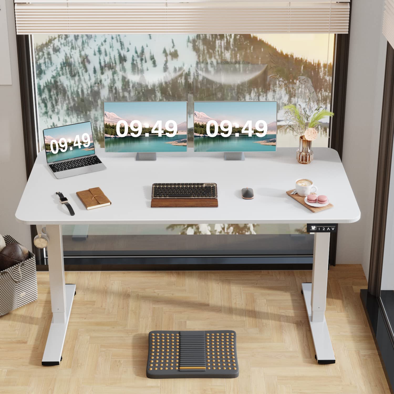 Furmax Electric Height Adjustable Standing Desk 55 x 24 Inches - Sit Stand Computer Desk with Memory Preset & T-Shaped Metal Bracket, White - Perfect for Home Office, Gaming & Remote Work Setup