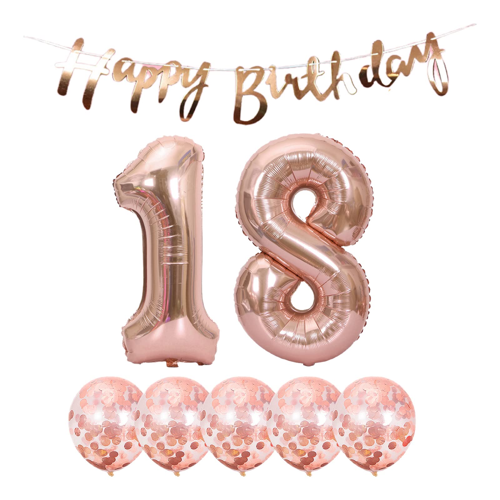 18th Birthday Party Decorations Set - Happy Birthday Banner, Rose Gold Helium Balloons, Number 18 Latex & Foil Balloons for 18 Years Old Celebration | Perfect for Sweet 16 Upgrade, Milestone Birthdays & Adult Birthday Party Decor