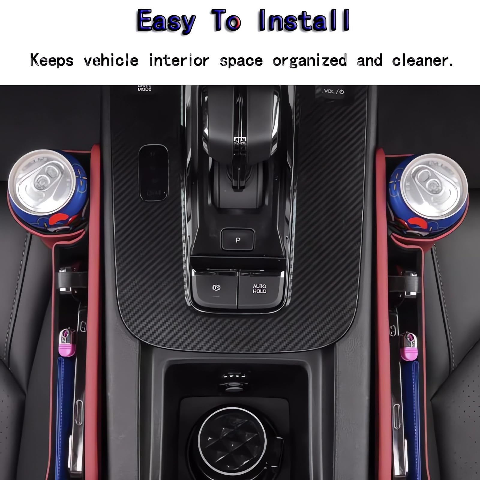 Universal Car Seat Gap Organizer - Adjustable Leather Cup Holder & Storage Box for Phones, Keys, Cards & Glasses | Perfect for Driver's Seat (Black) | Keep Your Car Neat & Organized While Driving