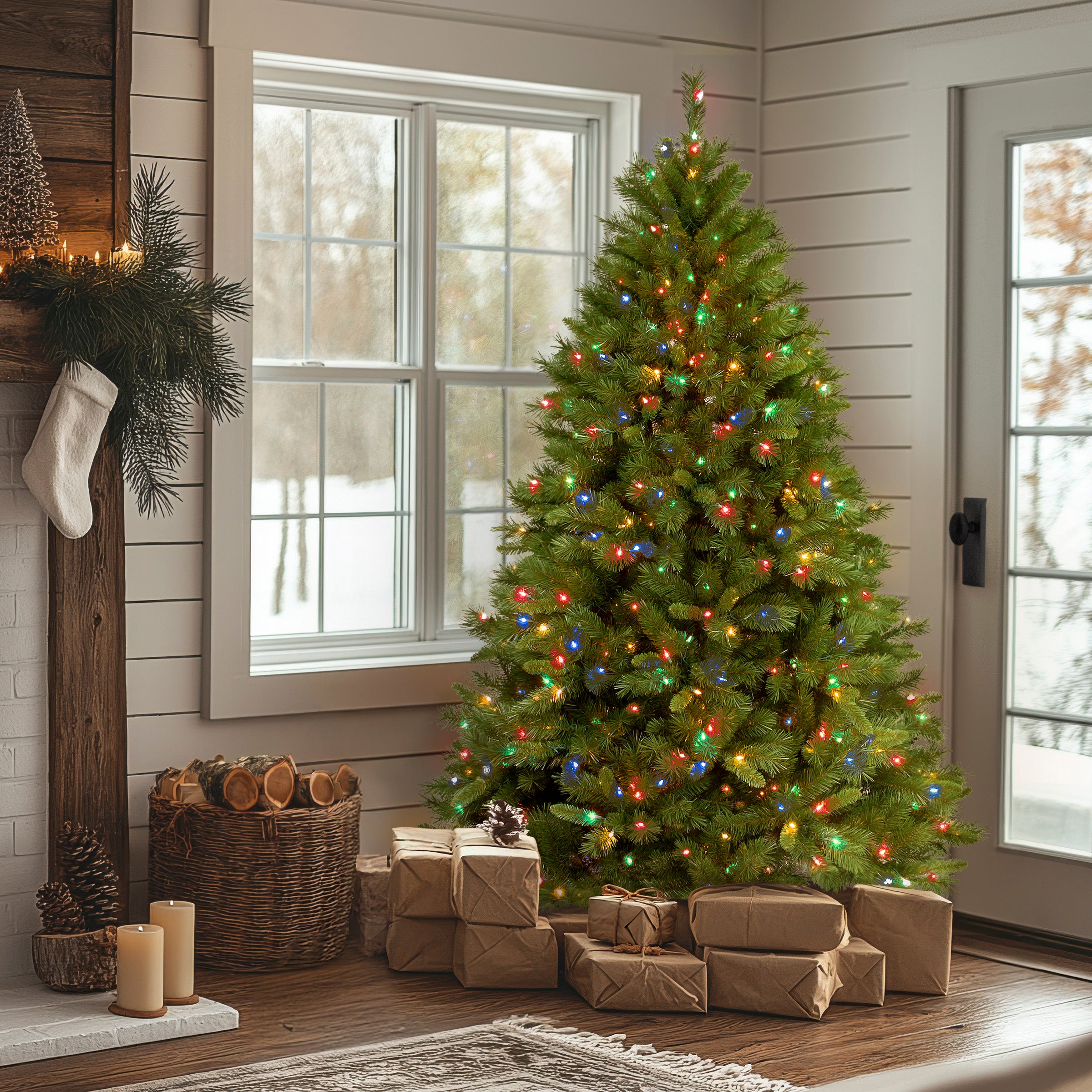 7.5 ft Pre-Lit Winchester Pine Artificial Christmas Tree with 500 Multicolor LED Lights - Perfect for Home, Office, and Holiday Decorations