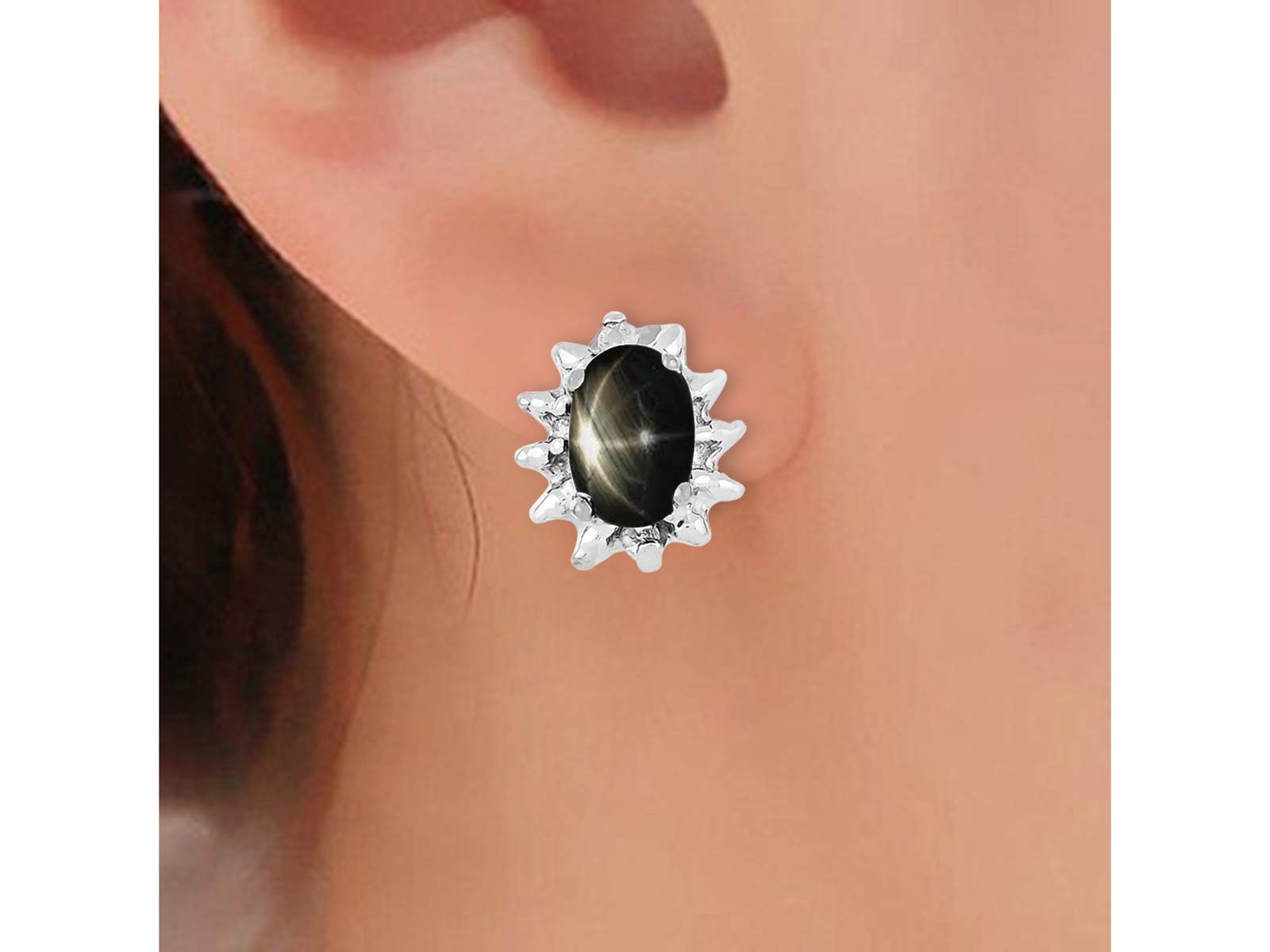 Black Star Sapphire & Diamond Jewelry Set - Sterling Silver .925 Pendant, Earrings & Ring with Chain & Gift Box | Elegant Gift for Women, Anniversary & Special Occasions
