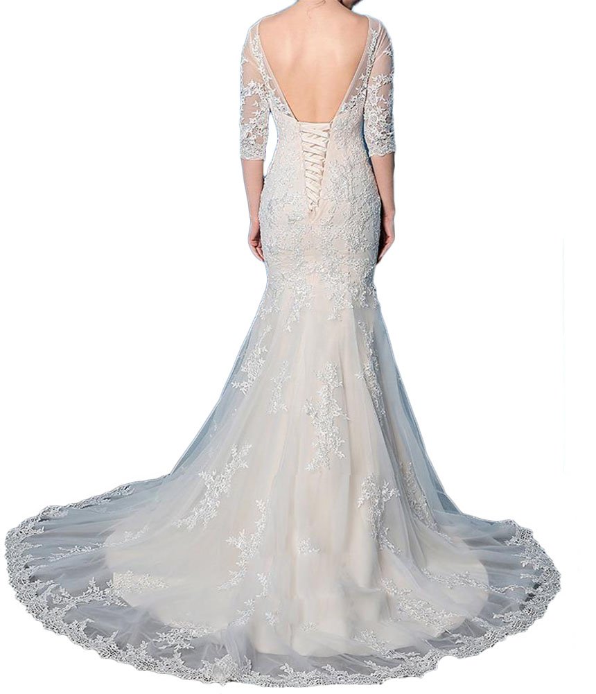 Elegant Half Sleeve Lace Applique Wedding Dress - A-Line Ball Gown for Bride | Perfect for Church Ceremony, Garden Wedding & Formal Reception