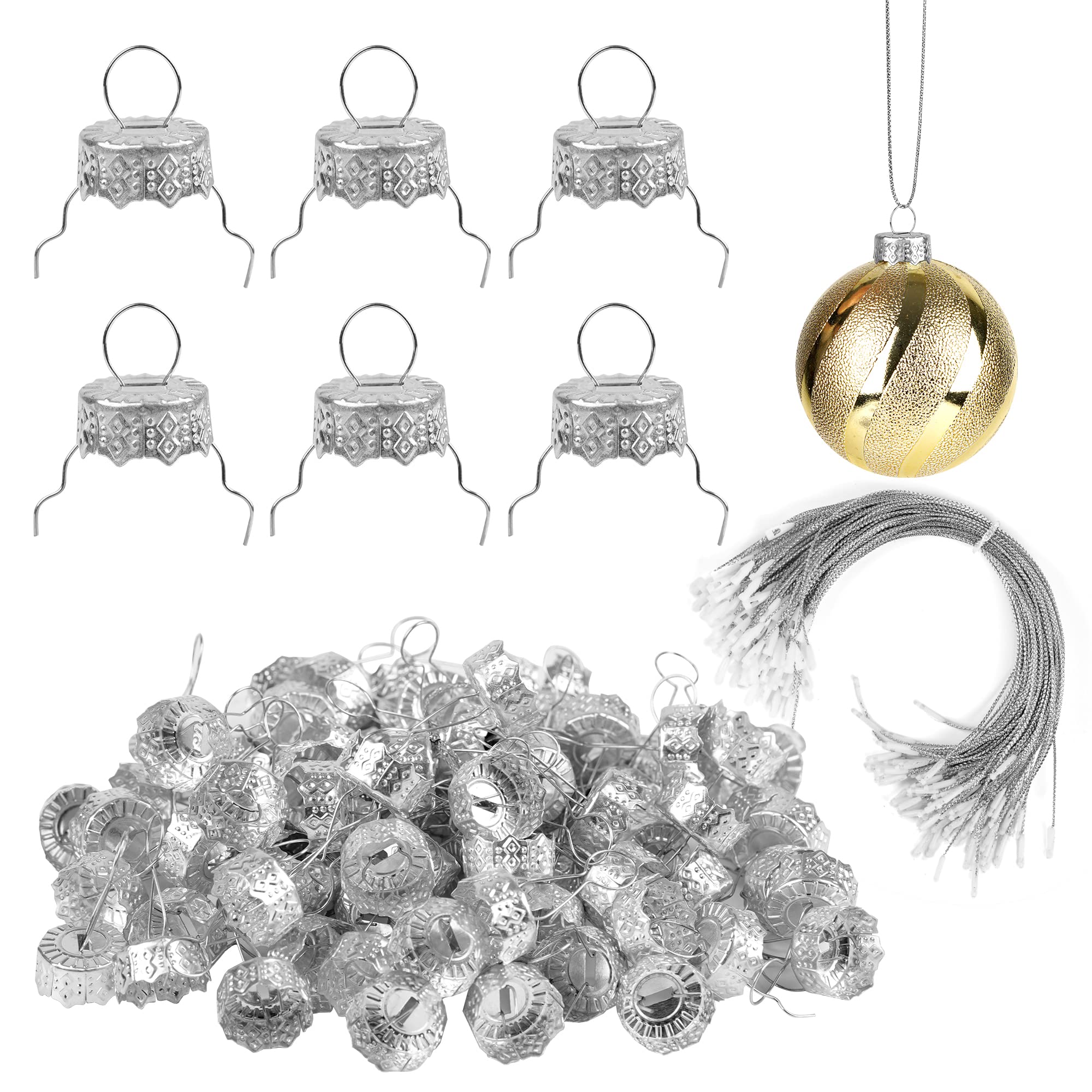 100-Piece Round Christmas Ornament Caps & Hangers Set - DIY Tree Decor for Ceramic, Glass, Porcelain Ornaments - Perfect for Holiday Home Decor, Party & Gift Wrapping