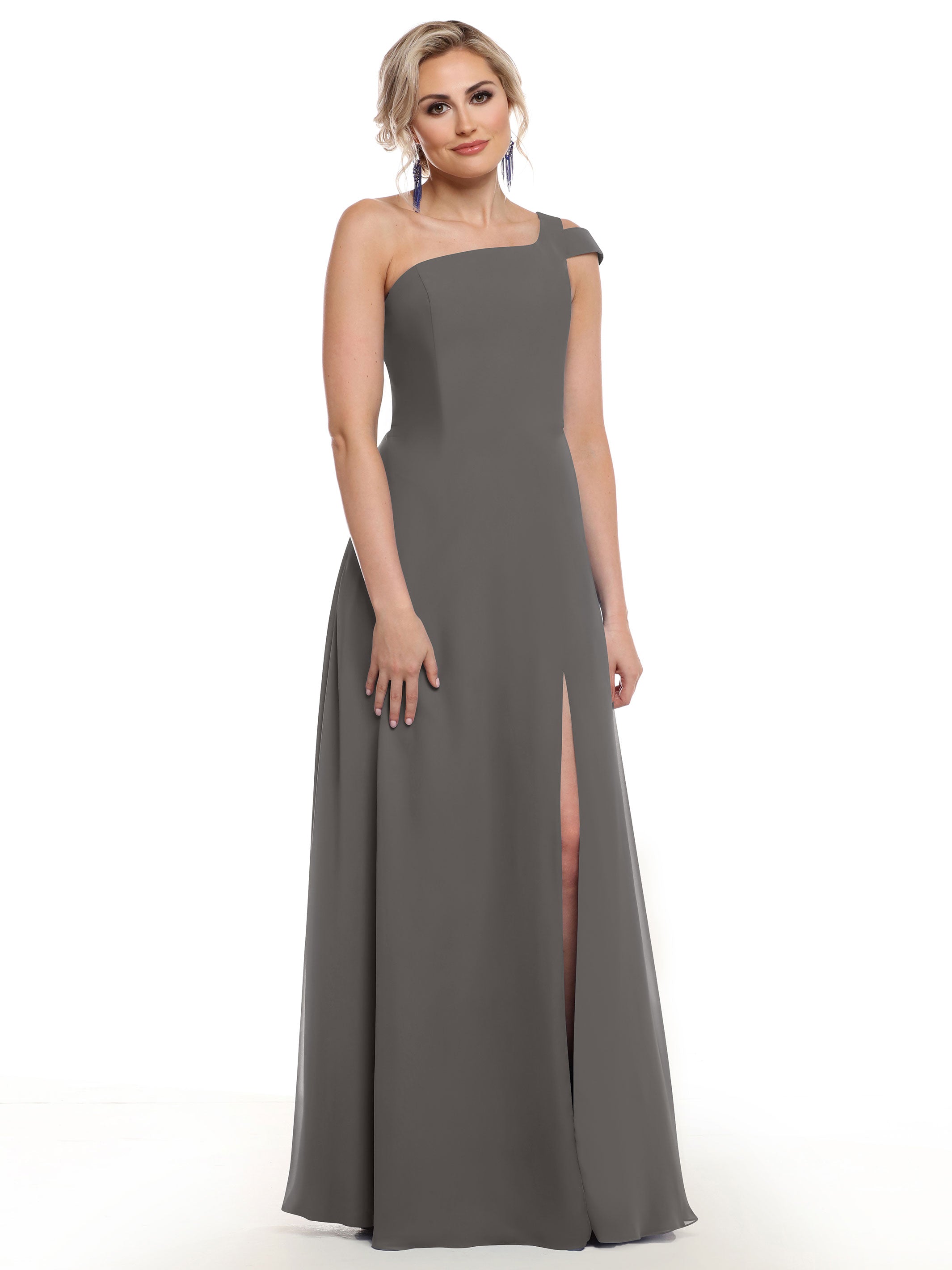 Elegant 80139 Chiffon A-Line One Shoulder Bridesmaid Dress with High Slit - Perfect for Weddings, Proms & Formal Events