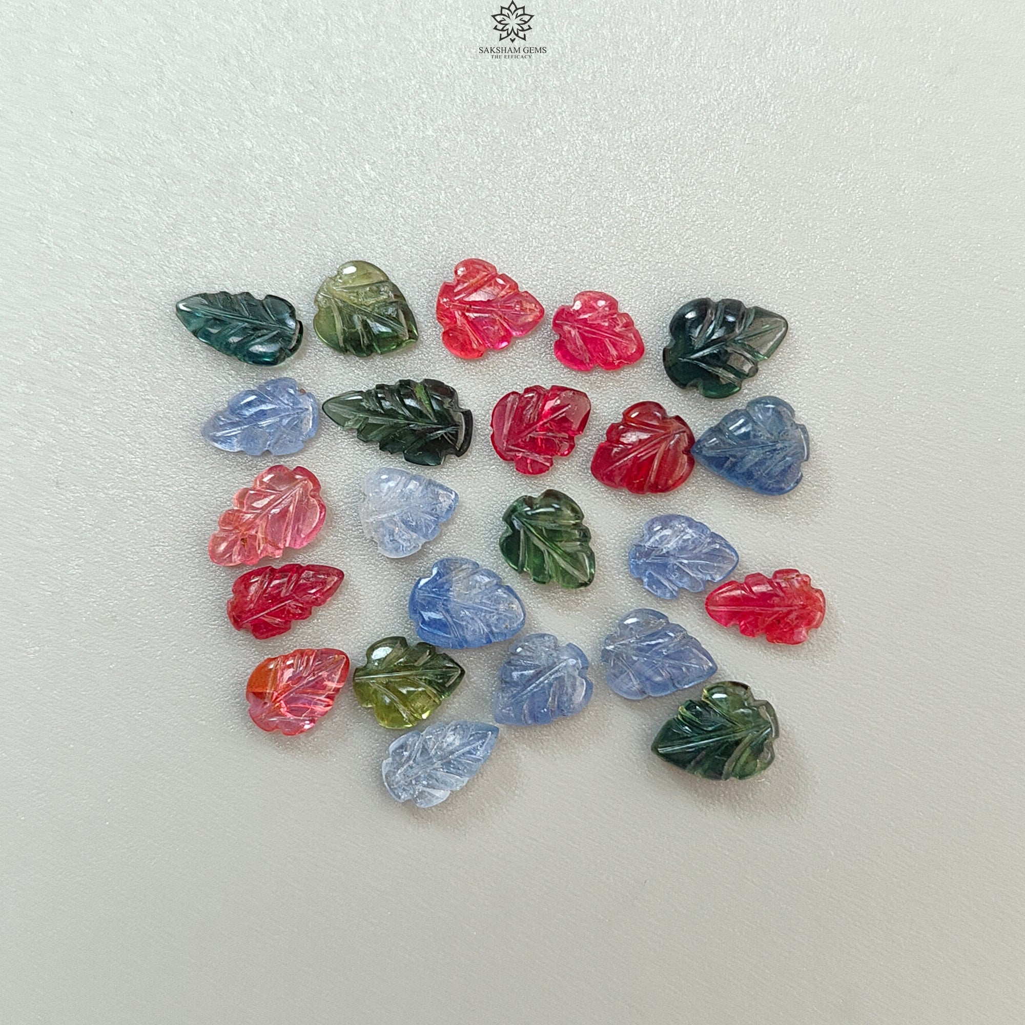 Natural Untreated Burmese Sapphire Gemstone Carving - 21.70cts Hand Carved Leaves (7x5mm & 10x6mm) 23pcs Lot for Jewelry Making - Perfect for Rings, Necklaces & DIY Craft Projects