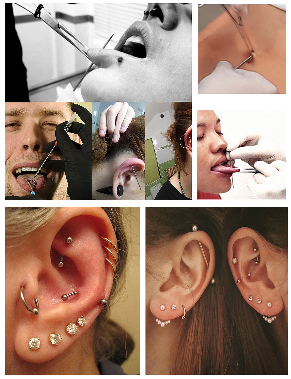 Vsnnsns 16G Surgical Steel Professional Ear Piercing Kit with Needles & Clamp - Safe for Cartilage, Tragus, Helix, Conch, Lobe Piercing - Hypoallergenic Silver Jewelry - Perfect for Home Use, DIY Piercing, and Professional Studios